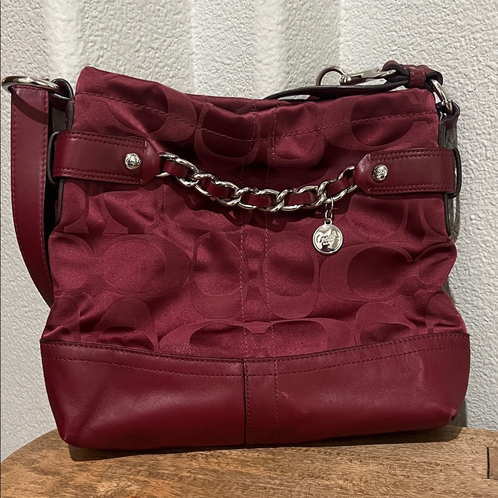 Coach Signature Burgundy Shoulder Bag